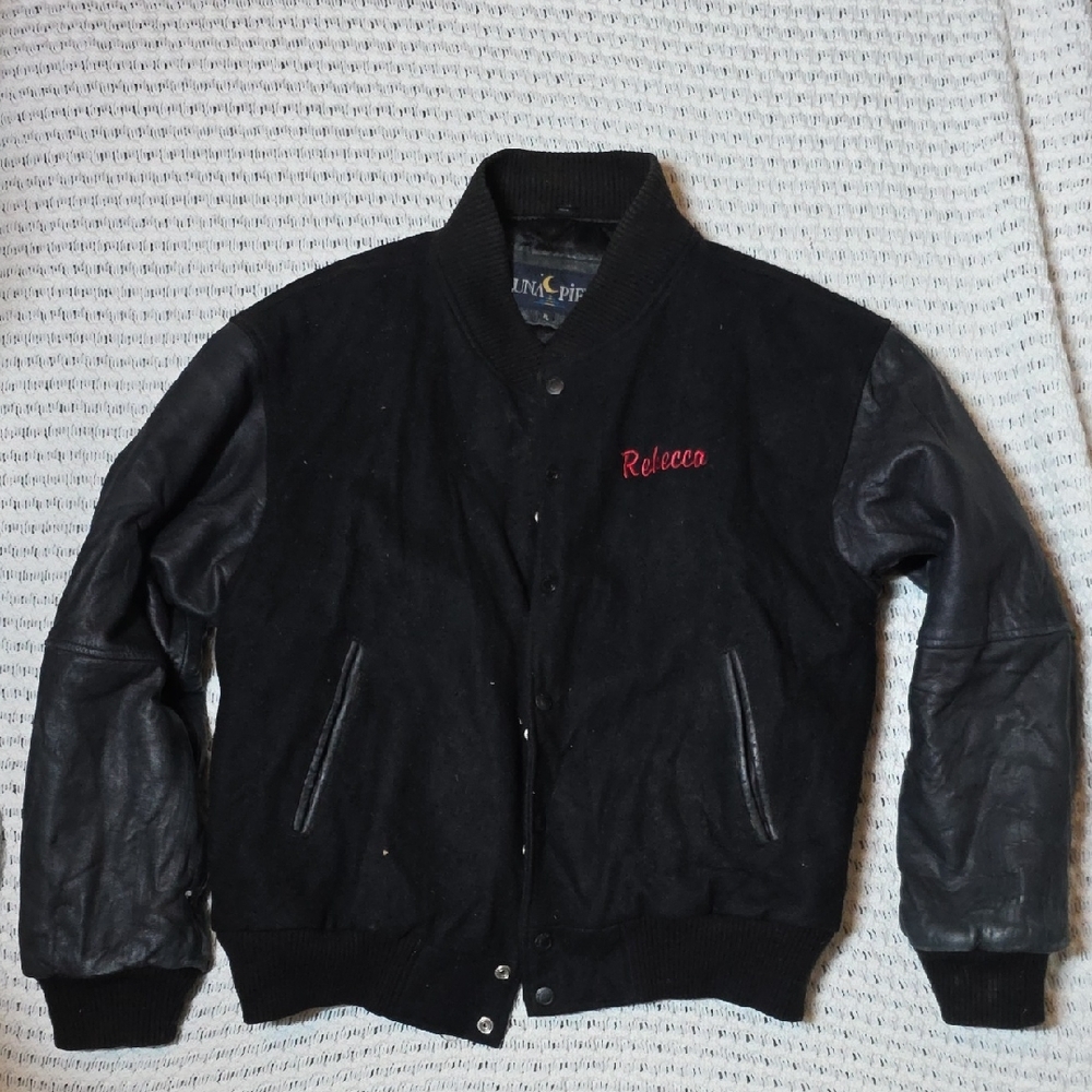 KTOM Radio Salinas, Ca Black Varsity Jacket with Leather Sleeves